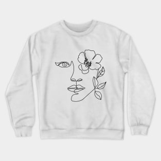 Minimal woman line art. One line woman face with flower. Crewneck Sweatshirt